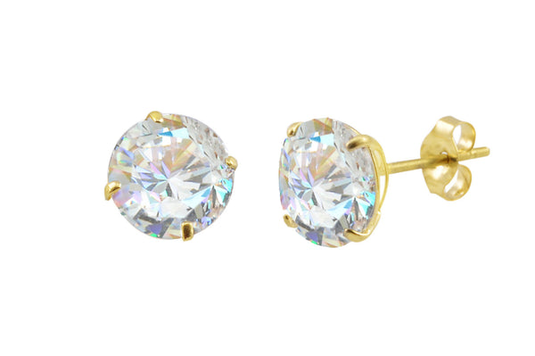 14k Yellow Gold Stud Earrings Clear Round Cubic Zirconia Basket Set - Jewelryland.com