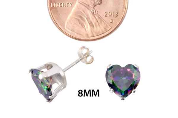 Sterling Silver Rainbow Mystic Topaz CZ Heart Stud Earrings - Jewelryland.com