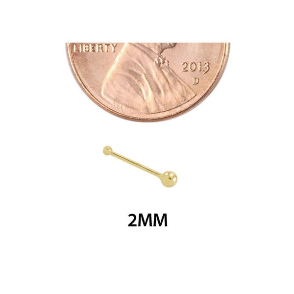 20G 14k Yellow Gold 2mm Ball Nose Stud Nose Bone - Jewelryland.com