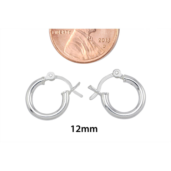 Sterling Silver Hoop Earrings High Polish Latch Closure 12mm - Jewelryland.com