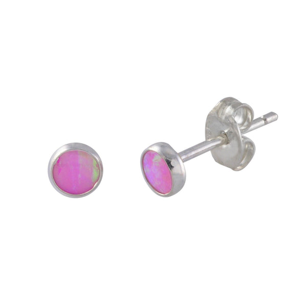 Opal Stud Earrings Gemstone Sterling Silver Iridescent Pink 5mm Round - Jewelryland.com
