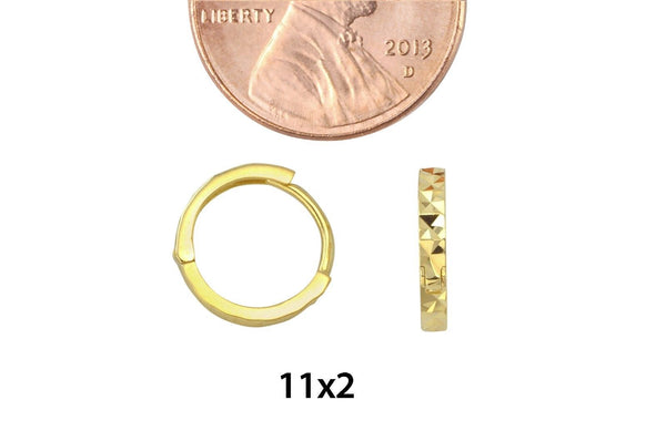14k Yellow Gold Huggie Hoop Earrings Snap Closure Fancy Laser Cut 11mm x 2mm - Jewelryland.com