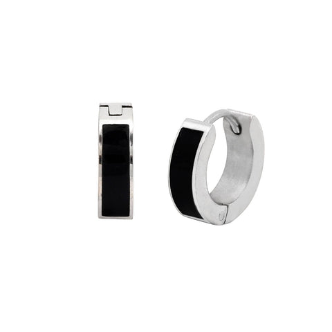 Stainless Steel Black Huggie Hinged Hoop Earrings 14mm - Jewelryland.com