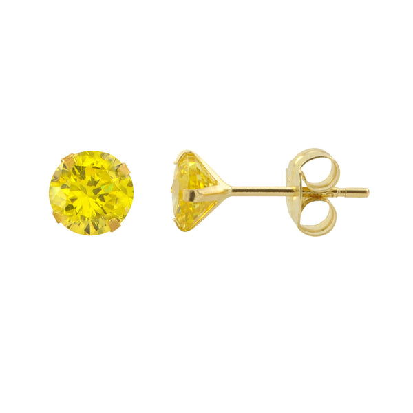 14k Yellow Gold Citrine Yellow Cubic Zirconia Stud Earrings Round Birthstone CZ - Jewelryland.com