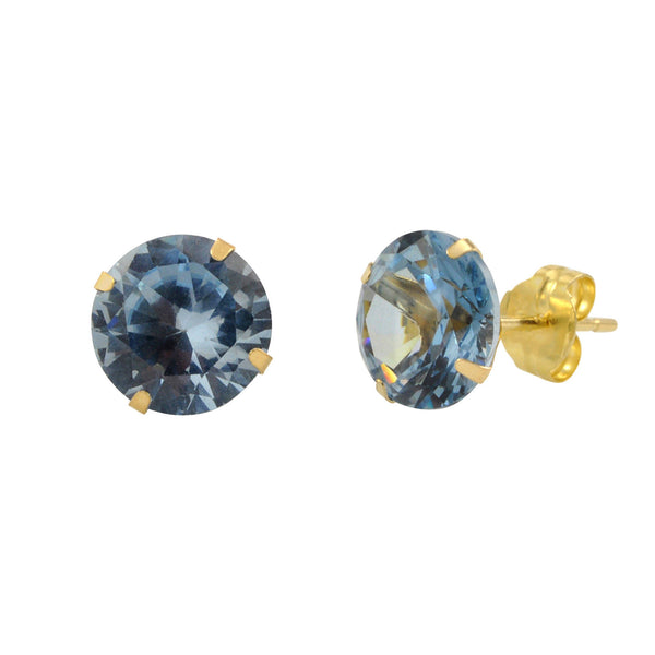 10k Yellow Gold Blue Aqua CZ Stud Earrings Cubic Zirconia Round Prong Set - Jewelryland.com