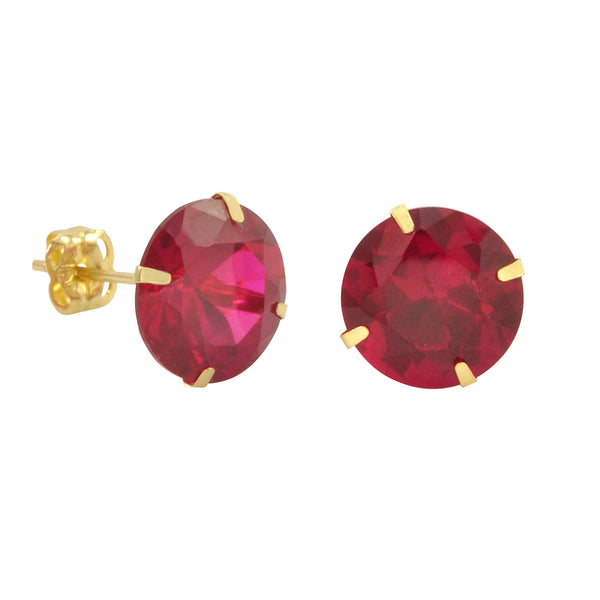 10k Yellow Gold Red Ruby CZ Stud Earrings Cubic Zirconia Round Prong Set - Jewelryland.com