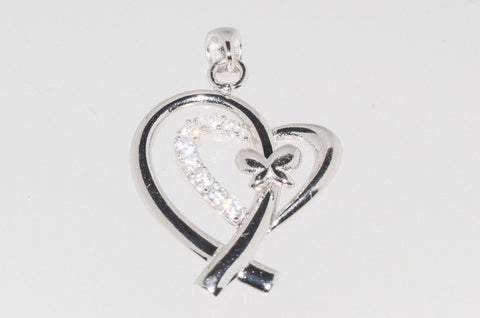 Double Heart Clear CZ Cubic Zirconia Pendant .925 Sterling Silver 26mm - Jewelryland.com