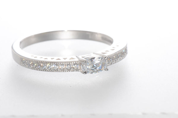 Sterling Silver Cubic Zirconia Ring with Rectangular Center Stone 2mm Wide Band - Jewelryland.com