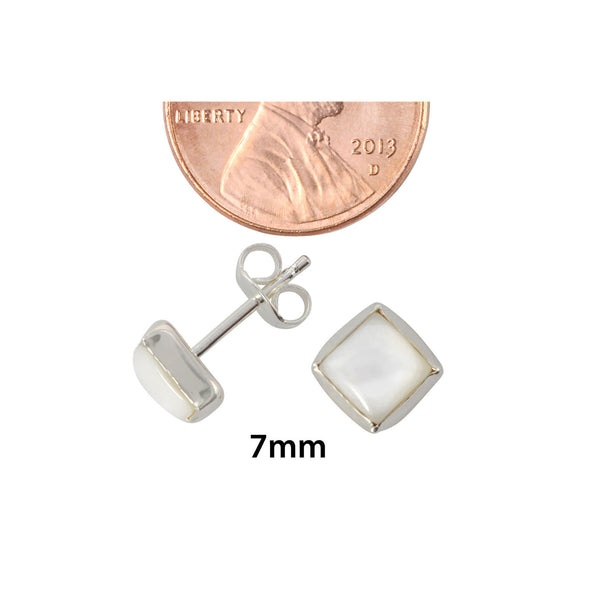 Sterling Silver 7mm Square Mother of Pearl Stud Earrings - Jewelryland.com