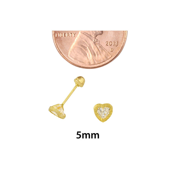 10k Yellow Gold Heart CZ Screwback Earrings Laser Cut Frame Bezel Set Design 5mm - Jewelryland.com