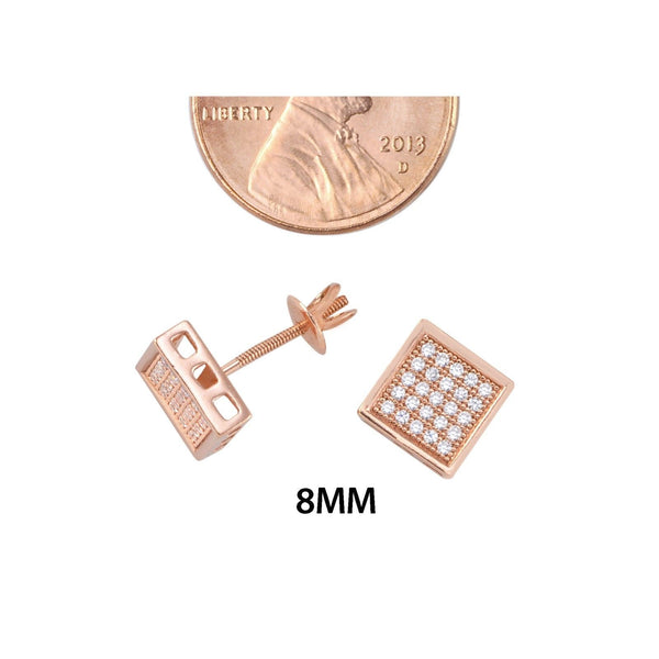 Hip Hop Screwback Earrings Rose Gold Plated Pave CZ Cubic Zirconia 8mm Square - Jewelryland.com