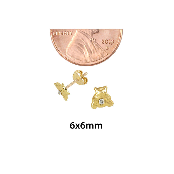 Tiny Bear with CZ Stud Earrings 6mm 10k Yellow Gold with Pushbacks - Jewelryland.com
