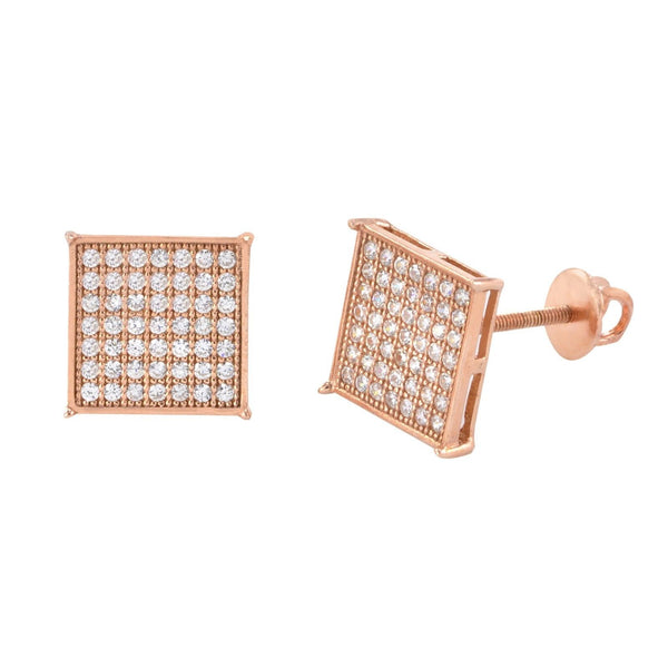 Earrings 10mm CZ Square Screwback Studs Sterling Silver Rose Gold Plated - Jewelryland.com