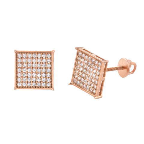 Earrings 10mm CZ Square Screwback Studs Sterling Silver Rose Gold Plated - Jewelryland.com