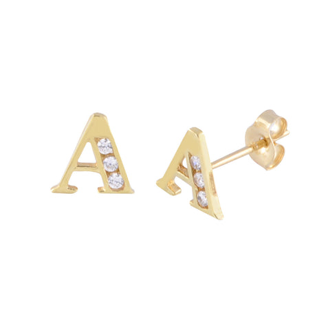 10k Yellow Gold Letter A Initial Stud Earrings Cubic Zirconia 7mm - Jewelryland.com