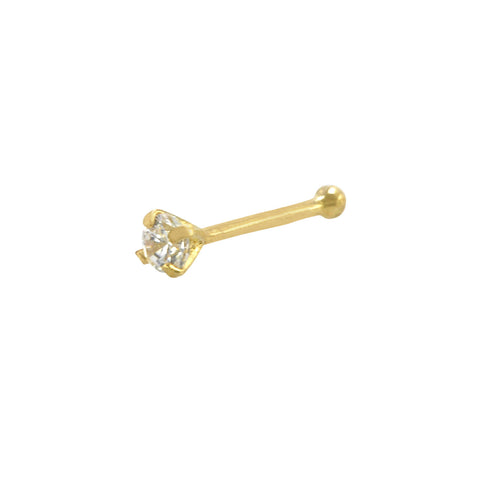 Nose Stud 22G 14k Yellow Gold Round Cubic Zirconia Nose Bone Prong Set 2.5 mm - Jewelryland.com