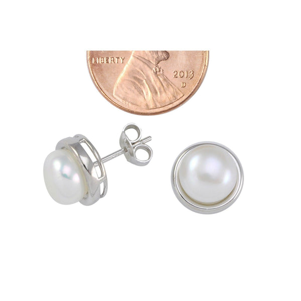 Pearl Stud Earrings 11mm White Freshwater Pearl .925 Sterling Silver - Jewelryland.com