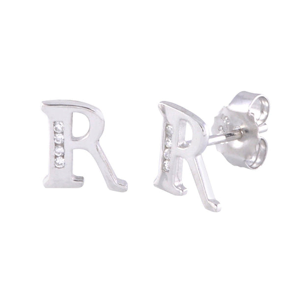 CZ Initial Letter Earrings 925 Sterling Silver All Letters Available A to Z - Jewelryland.com