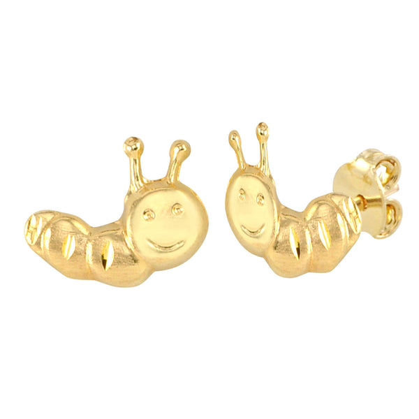 Smiley Inch Worm Stud Earrings 10k Yellow Gold Laser Cut with Pushbacks 7x9 - Jewelryland.com