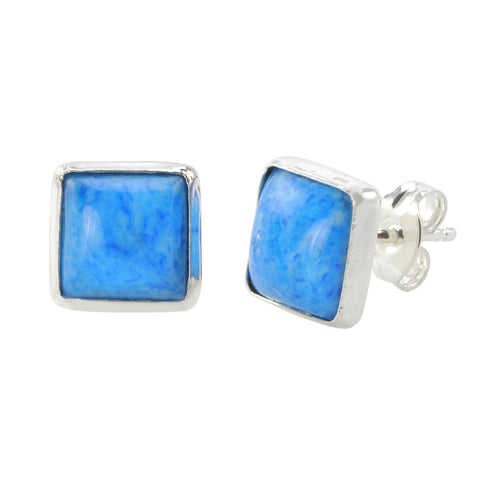 Denim Lapis Gemstone Earrings Sterling Silver 9mm Square - Jewelryland.com