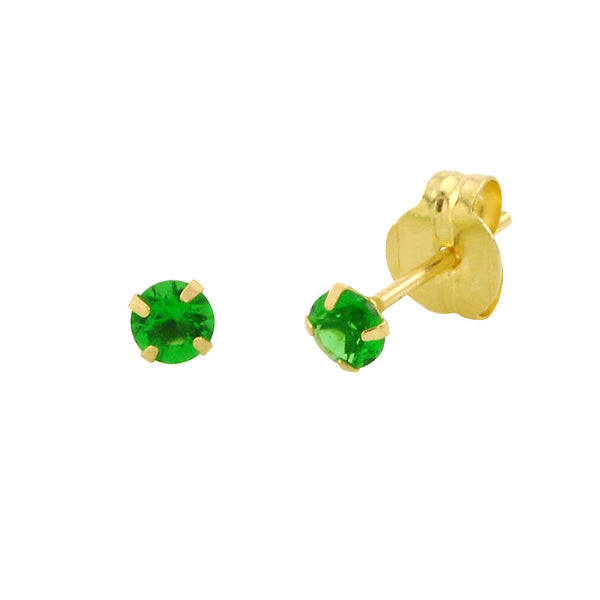 14k Yellow Gold Emerald Cubic Zirconia Stud Earrings Round Birthstone CZ - Jewelryland.com