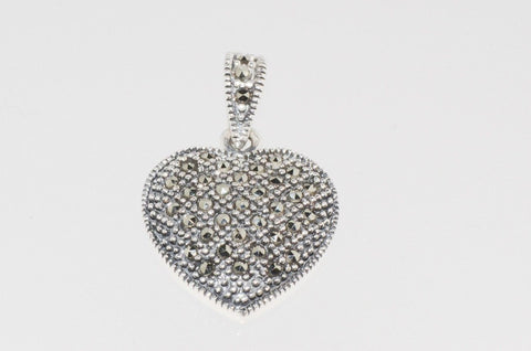 Marcasite Heart Pendant 23mm, .925 Sterling Silver - Jewelryland.com