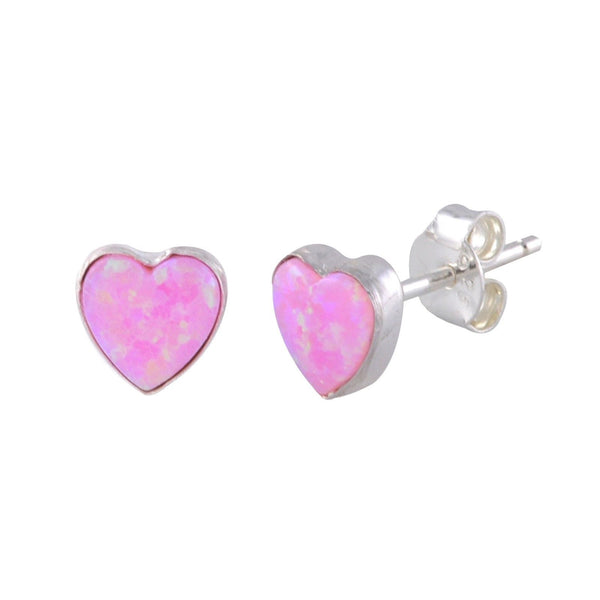 Opal Heart Stud Earrings Sterling Silver Iridescent Pink 6mm USA - Jewelryland.com