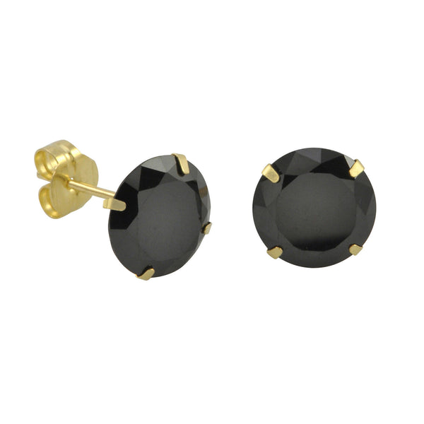 10k Yellow Gold Black CZ Stud Earrings Cubic Zirconia Round Prong Set - Jewelryland.com