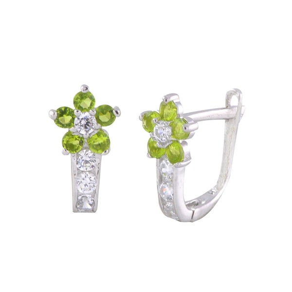 Sterling Silver Leverback Earrings Flower CZ Birthstone Colors - 2 Color Design - Jewelryland.com