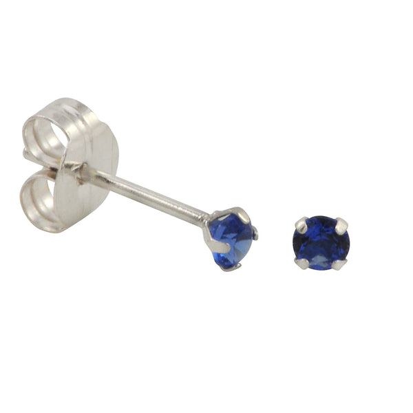 10k White Gold Blue Sapphire CZ Stud Earrings Cubic Zirconia Round Prong Set - Jewelryland.com