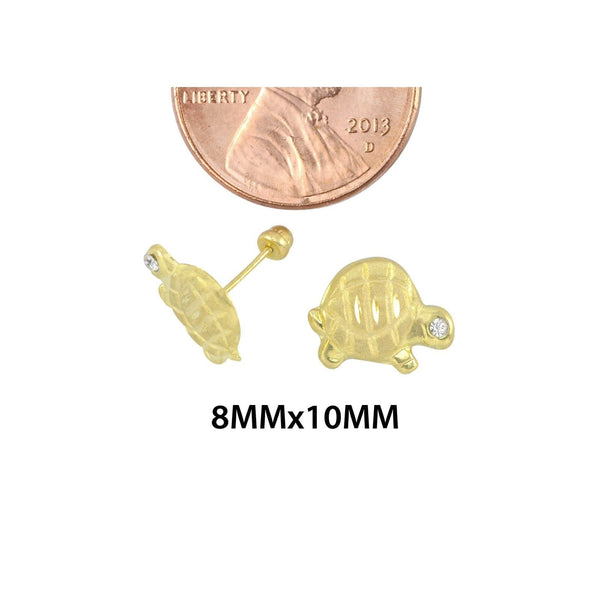 10k Yellow Gold Turtle Stud Earrings Screwbacks White Cubic Zirconia - 8mm - Jewelryland.com