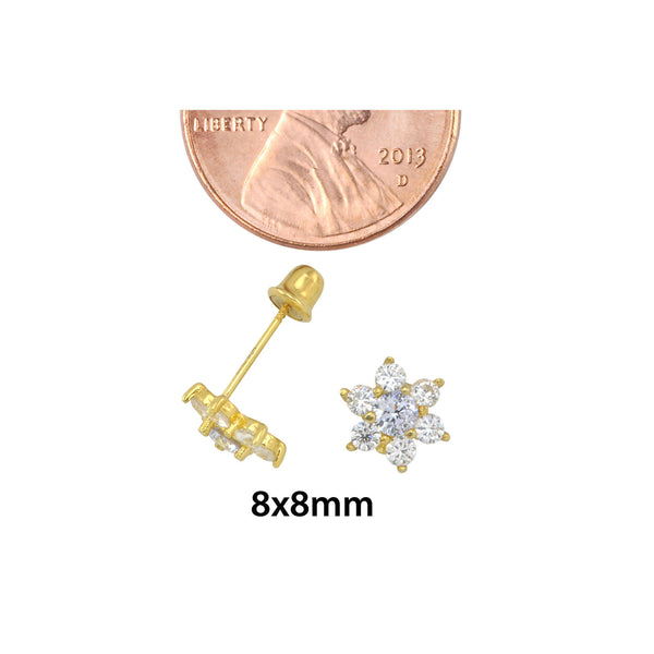 Sterling Silver Flower Stud Earrings Light Blue Cubic Zirconia Gold Plated 8mm - Jewelryland.com