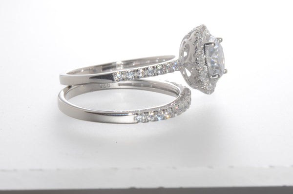 Sterling Silver 1.25 ct CZ Wedding Ring Set Round Brilliant Cubic Zirconia - Jewelryland.com