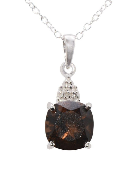 Sterling Silver 2ct Smoky Quartz & Diamond Necklace 18" chain - Jewelryland.com