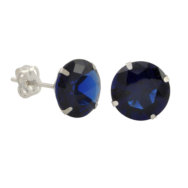 10k White Gold Blue Sapphire CZ Stud Earrings Cubic Zirconia Round Prong Set - Jewelryland.com