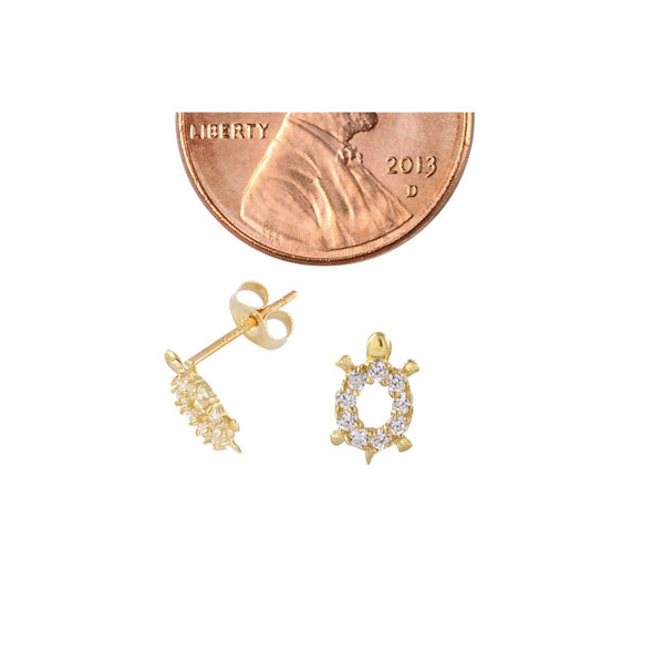 14k Yellow Gold Turtle Stud Earrings 8mm x 5mm Clear Cubic Zirconia - Jewelryland.com