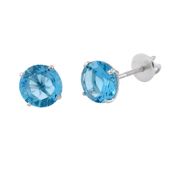 925 Sterling Silver Solitaire CZ Screw Back Stud Earrings Round Blue Topaz - Jewelryland.com