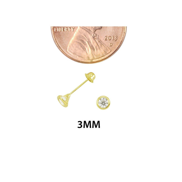 10k Yellow Gold Round White CZ Stud Earrings Screwbacks Bezel Setting 2mm-7mm - Jewelryland.com