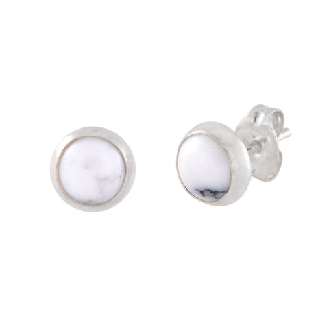 White Turquoise Earrings Sterling Silver Gemstone Studs 7mm Round - Jewelryland.com