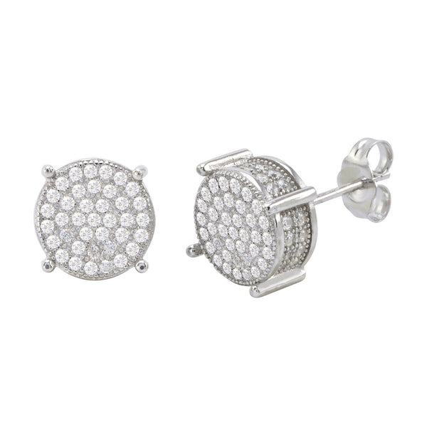 Sterling Silver Cubic Zirconia Stud Earrings Micropave Stones 3d Sidestones 10mm - Jewelryland.com