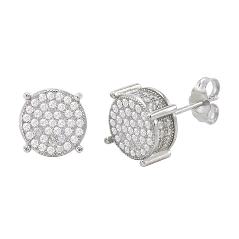 Sterling Silver Cubic Zirconia Stud Earrings Micropave Stones 3d Sidestones 10mm - Jewelryland.com