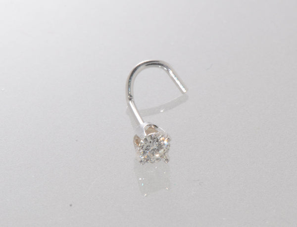 20g 14k White Gold .075 ct Genuine Diamond Nose Stud Nose Pin - Curved 7.5pt - Jewelryland.com