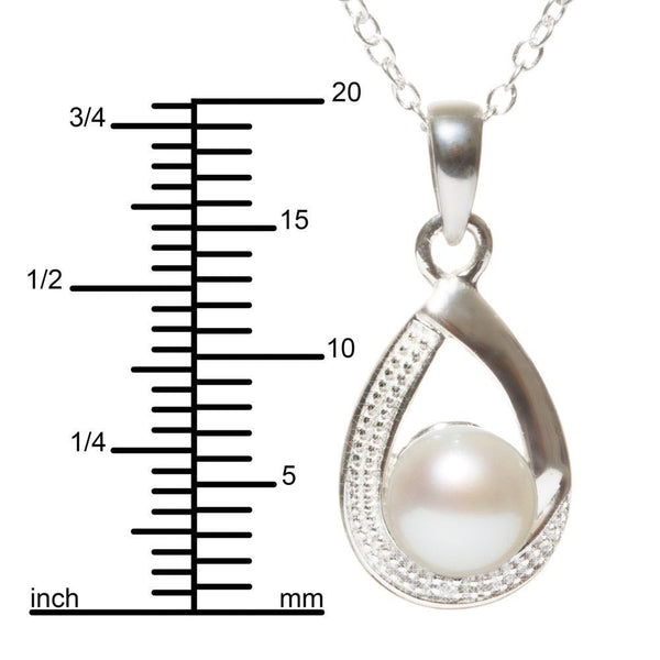 Sterling Silver Diamond (.0033ct) and Pearl Pendant Necklace, 18" chain - Jewelryland.com