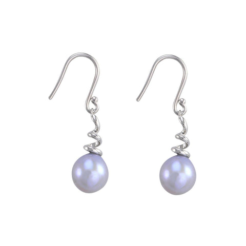 Sterling Silver Gray Freshwater Pearl Dangle Earrings Twisted Coil Shape Design - Jewelryland.com