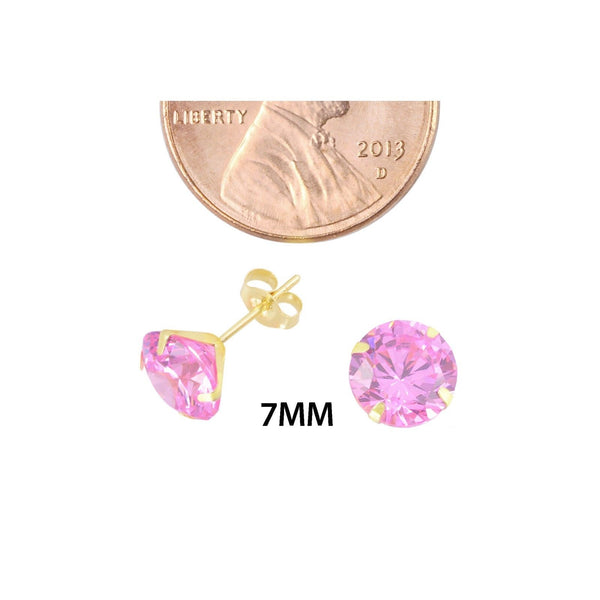 14k Yellow Gold Pink CZ Earrings Round Cubic Zirconia October Birthstone Studs - Jewelryland.com