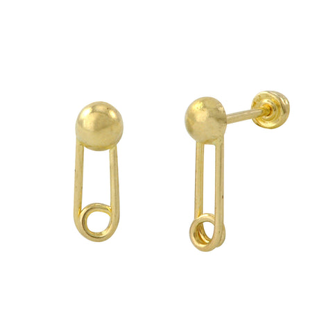 Tiny Safety Pin Stud Earrings 10k Yellow Gold with Screwbacks 9x3 - Jewelryland.com
