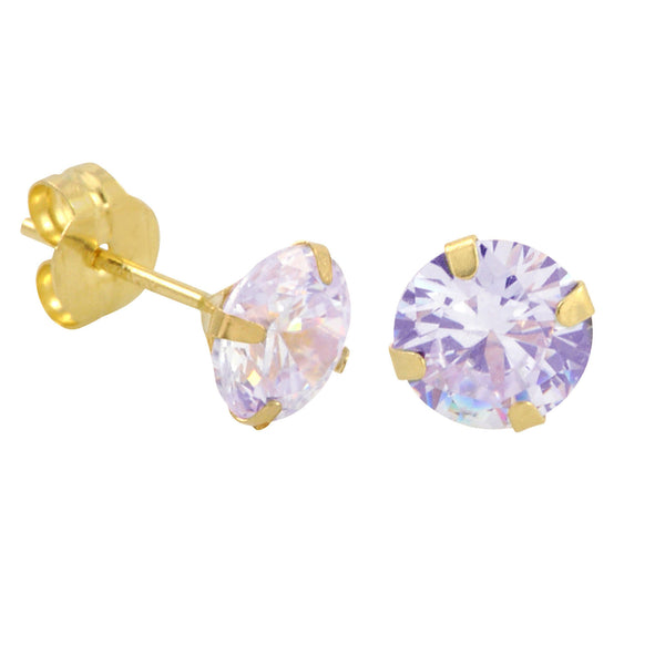 10k Yellow Gold Lavender CZ Stud Earrings Cubic Zirconia Round Prong Set - Jewelryland.com