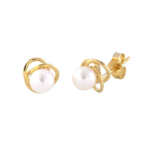 14k Yellow Gold Pearl Stud Earrings with Swirl Design 6mm - Jewelryland.com