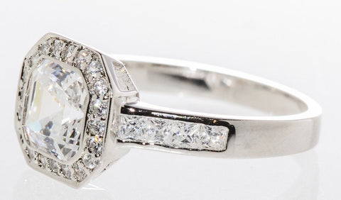 Princess Cut Cubic Zirconia Ring .925 Sterling Silver 8mm - Side Accents Stones - Jewelryland.com