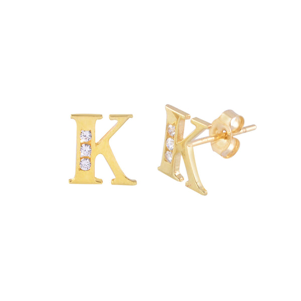 10k Yellow Gold Initial Stud Earrings Letter K Cubic Zirconia 7mm - Jewelryland.com